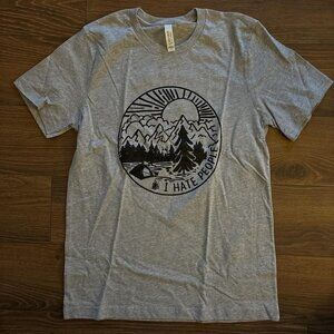 Gray graphic tee with "I hate people" Mountain design Outdoorsy Humor Mens L